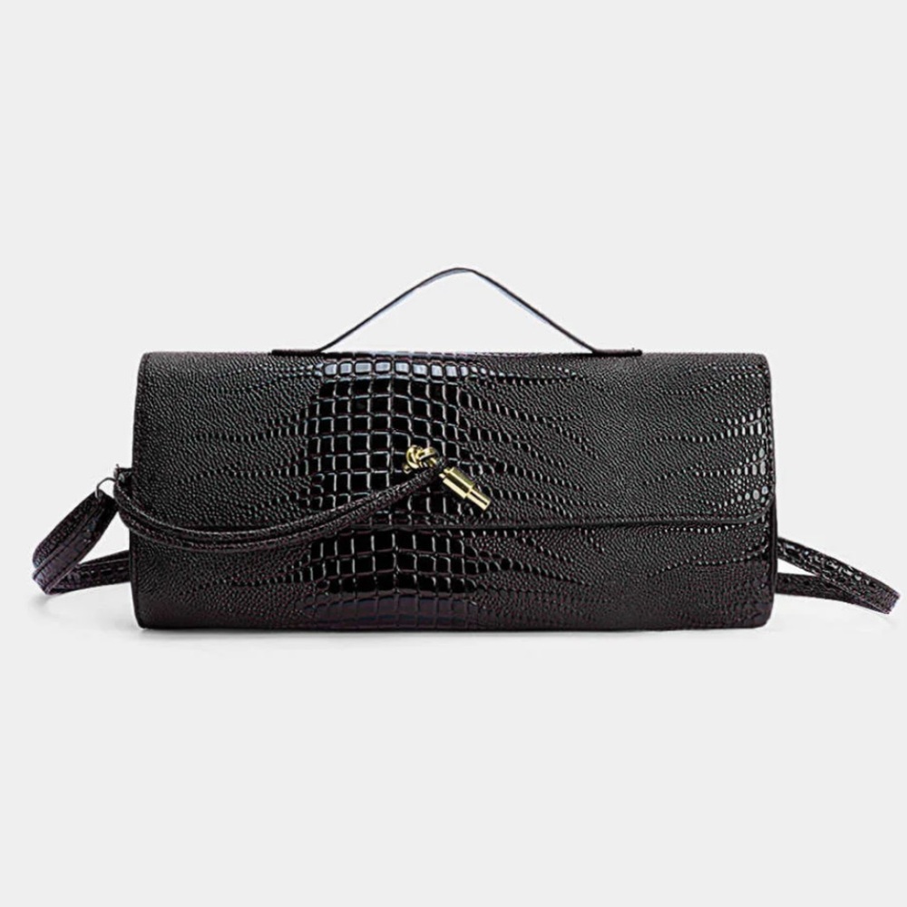 Elegant Black Crocodile-Embossed Clutch